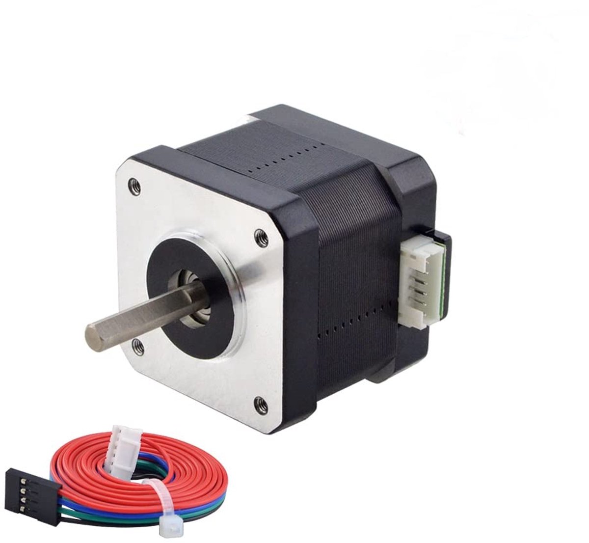 Stappenmotor Nema 17, bipolair, 42 Ncm, 1,5 A, 42 x 42 x 39 mm, 4 draden met 1 m kabel en connectoren voor 3D-printer/CNC-freesmachine, zwart