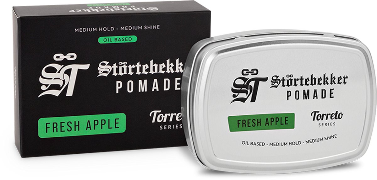 Störtebekker® Premium Pomade Oliebasis Fresh Apple - Hair Pomade Heren - Medium Hold / Medium Shine - Flexibel Restylebaar - Haarwax 125ml - Haarstyling Hair Wax Oil Based Made in Germany