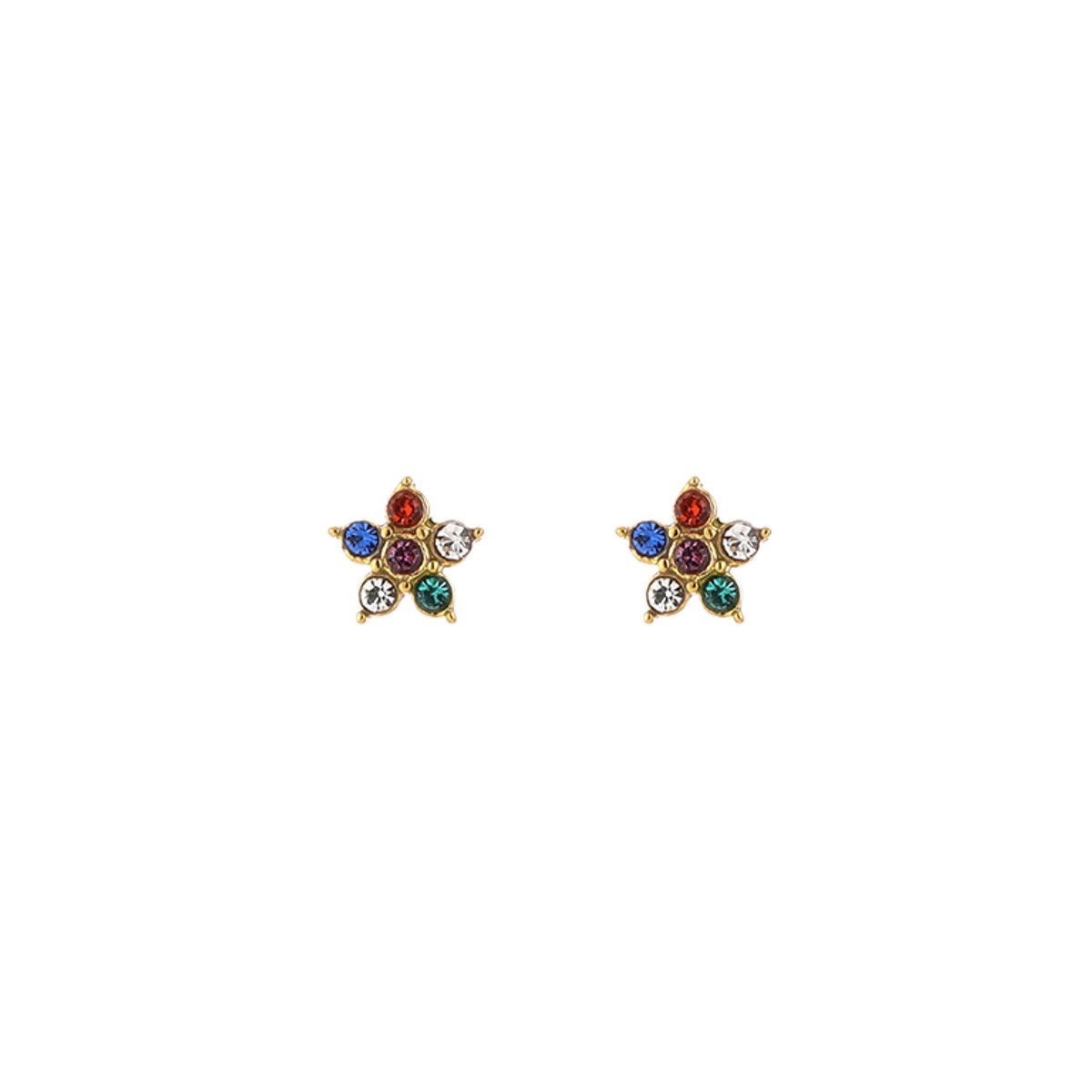 Multicolor Zirconia Flower Star Studs 5MM – Luxe Oorstekers met Kleurrijke Zirkonia Ster – RVS