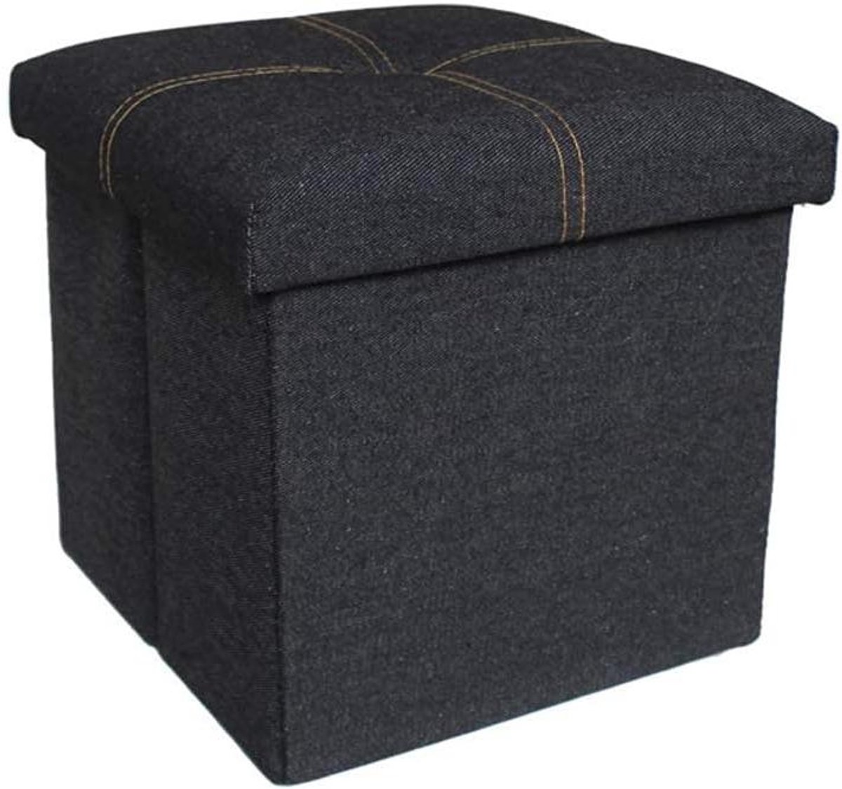 Inklapbare Voetensteun - Zitkruk Opbergbox - Ruimte Organiseren - Met Deksel - 30 x 30 cm - Zwart