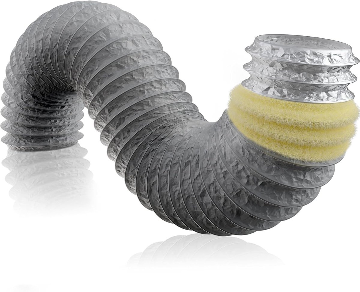 Flexibele PVC Ventilatiebuis Ø75mm x 1.2m - Geluidsisolatie en Warmte-isolatie voor Verwarming en Airconditioning, Ideaal voor Ventilatiesystemen en Afvoerkanalen, Grijs