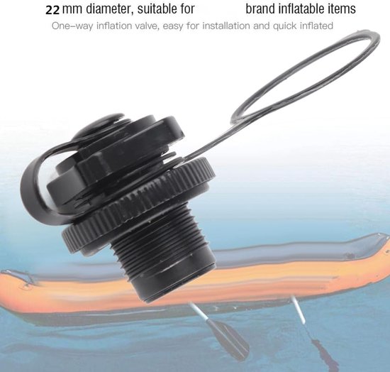 Luchtklep Opblaasbare Boot - Ventiel Kajak Luchtplug - Watersport Uitrusting - Met Dop en Schroefdraad - 22 mm Diameter - Zwart — afbeelding 2