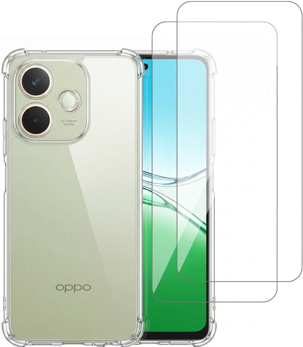 Hoesje geschikt voor Oppo A5 Pro 5G / 4G – CrystalClear Back Cover – Schokbestendig – 2 Stuks Screenprotector Glas