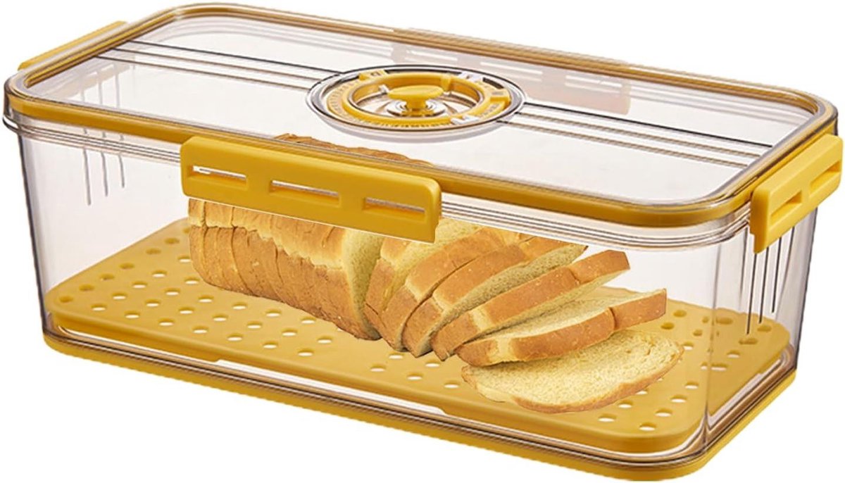 Broodbak voor brood - Bewaarbox houder - Brood vers houden - Met tijdregistratie - 33.5L x 18.5W - Geel