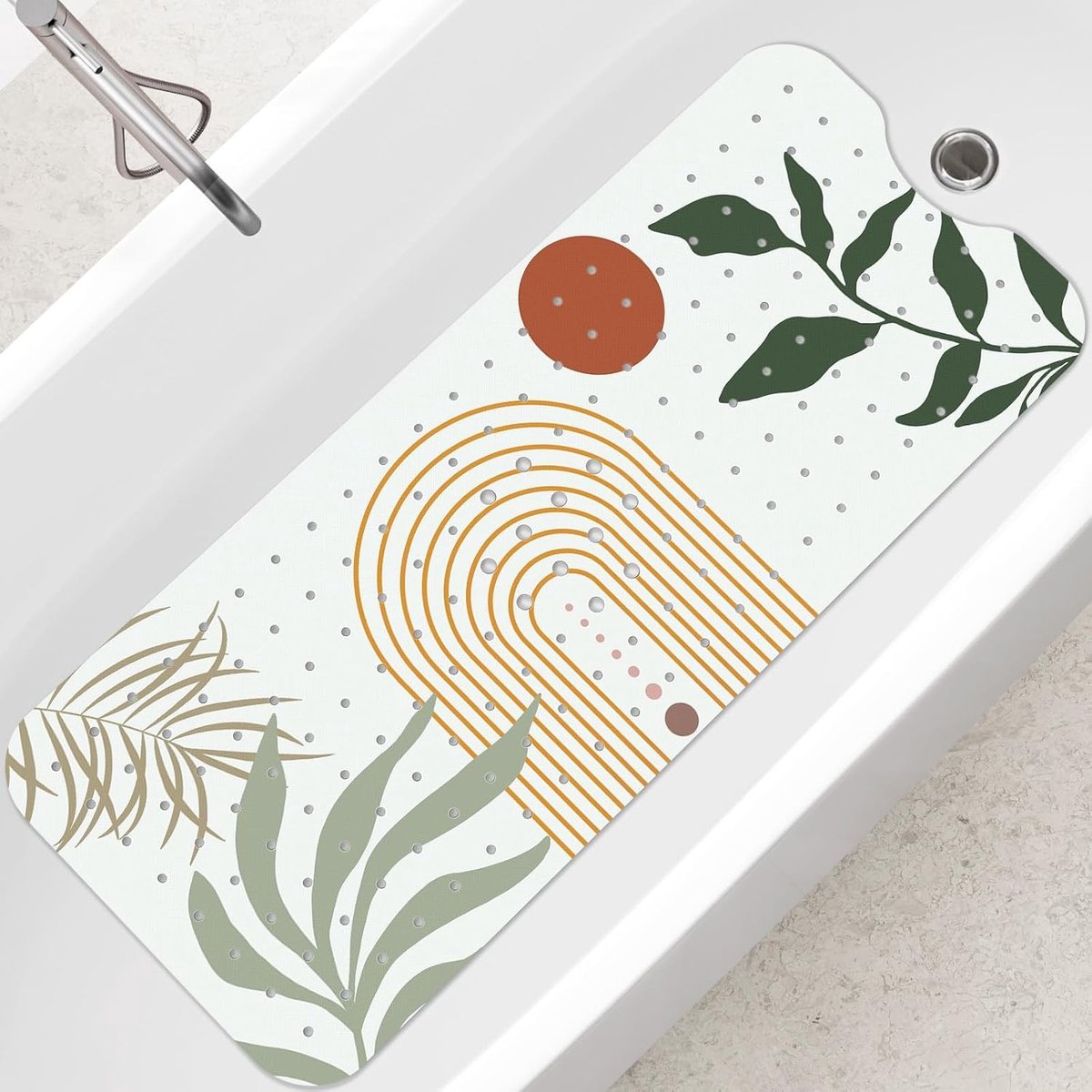 Boho Badmat Antislip en Schimmelbestendig, 100 x 40 cm Extra Lange Douchematt, Wasmachinebestendig, Multicolor en Comfortabel