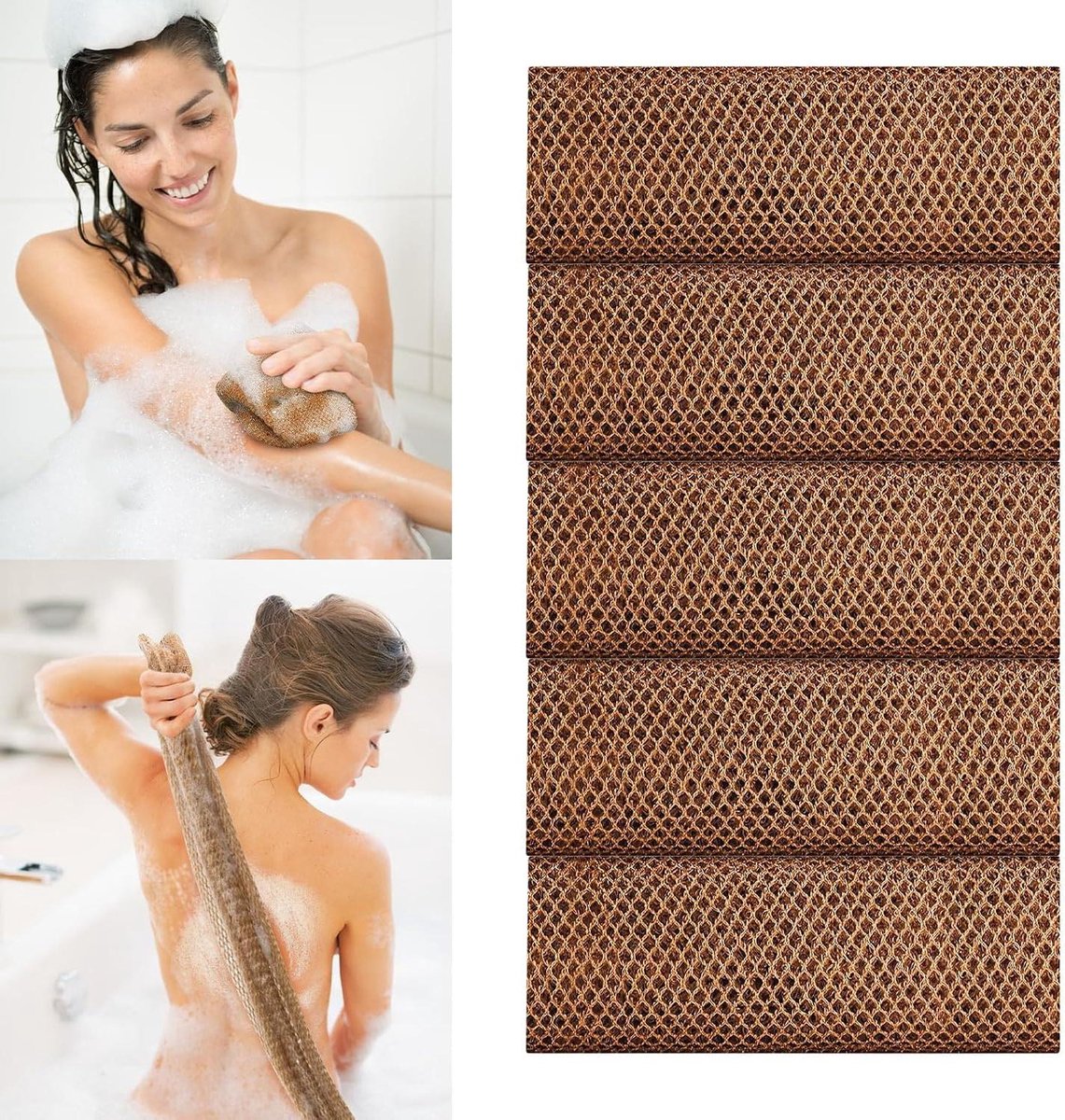 Net Bath Sponge - Douche Spons - Huid Peelen - Lange Lengte - 20x65cm - Koffie