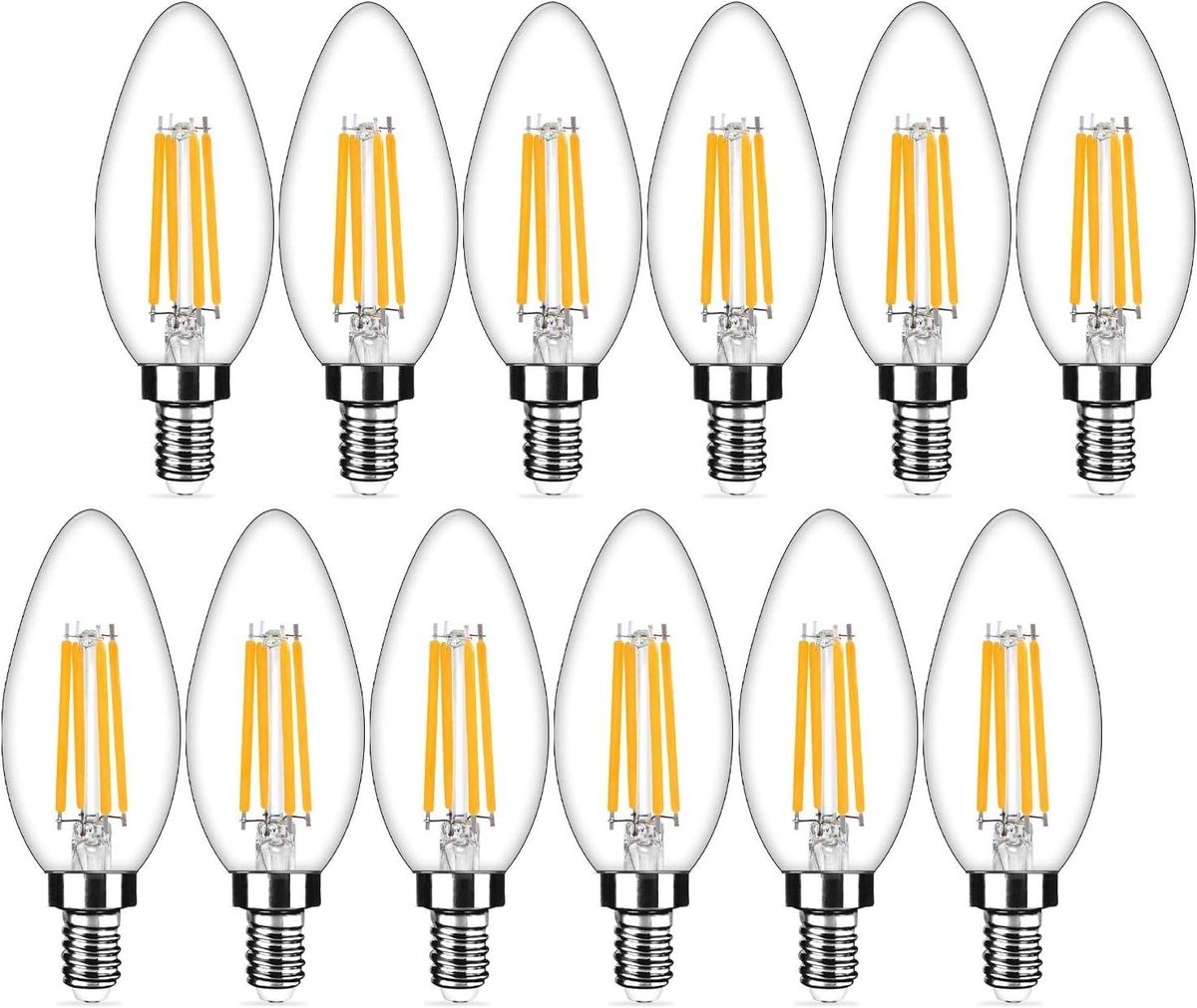 E12 LED Kaarslampen - Sfeerlampen Kroonluchter - Huisdecoratie Verlichting - Dimbaar Warm Wit - 12 Stuks - Helder Glas