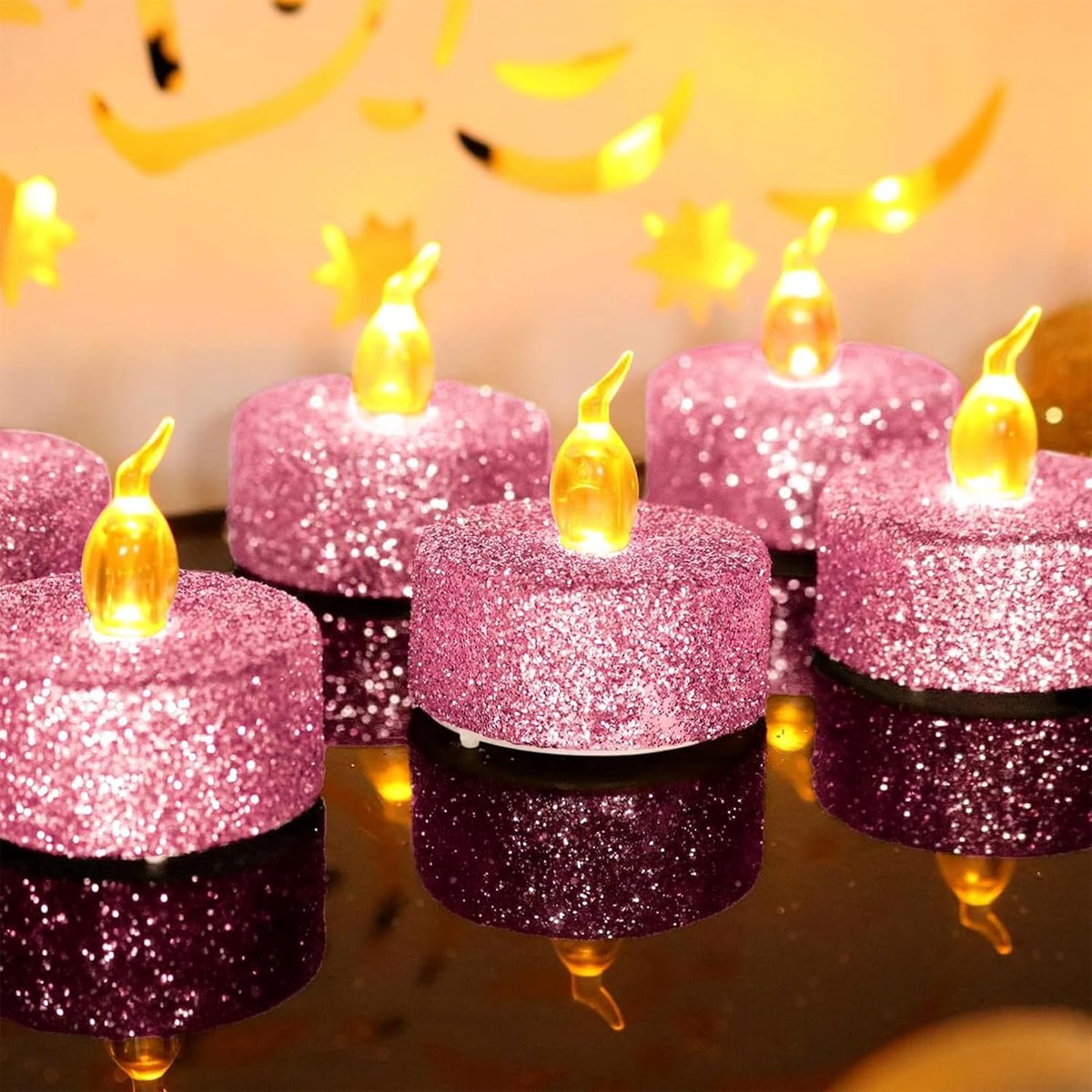 LED Theelichten 12 Stuks Warm Geel - Glitterend - Vlamloos - Veilig voor Binnen en Buiten - SnelShoppen