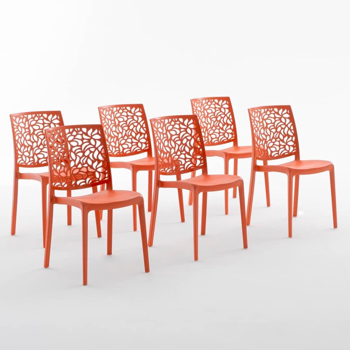 SnelShoppen - Stapelbare Anna Resin Stoelen met Glasvezel (6 stuks, papaya oranje) voor Tuin, Keuken, Camping en Feesten
