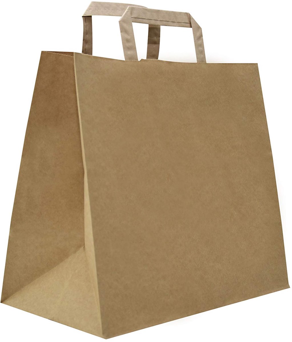 SnelShoppen - Carte Dozio Shopper met vierkante bodem, kleur Havanna, vlakke greep, 32 + 17 x 29 cm, 300 stuks - ideaal voor boodschappen, feesten en
