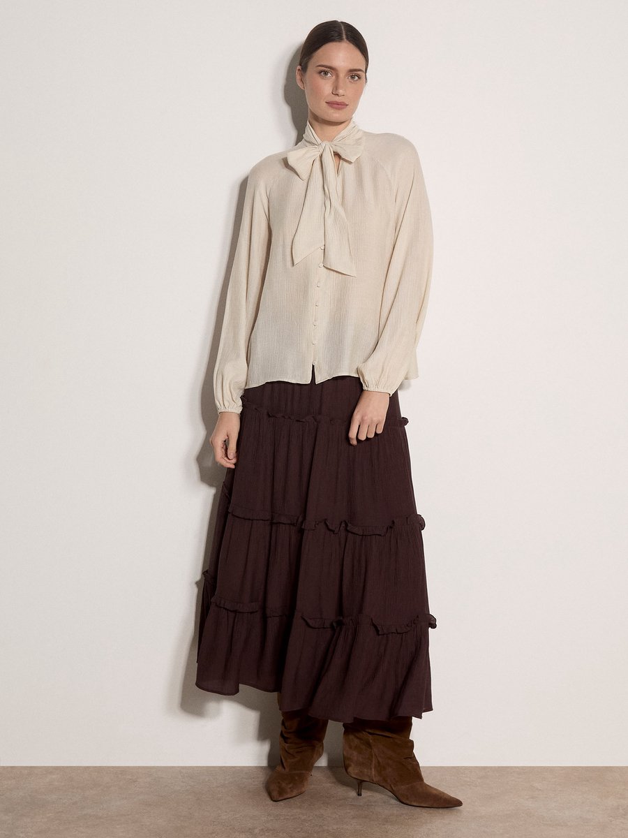 Blouse met strik en gekreukelde textuur