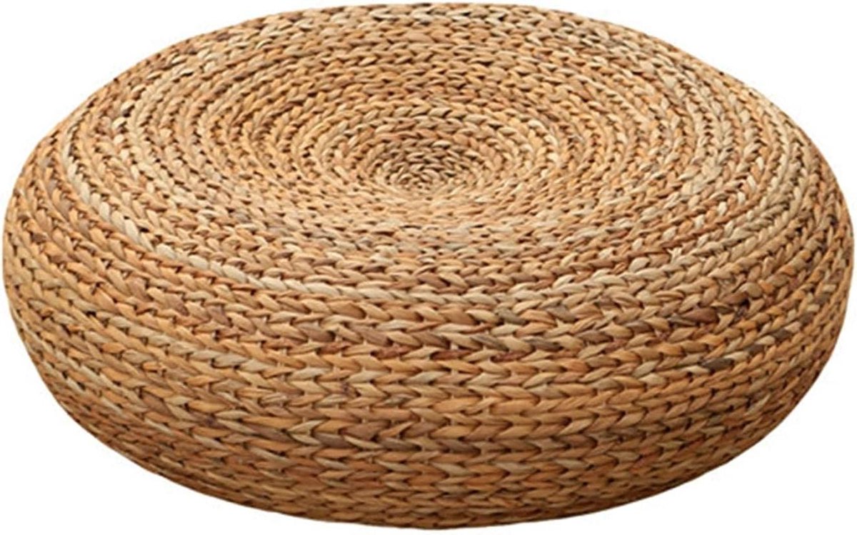 Gebreide Poef - Voetenbank Kruk - Zitcomfort Verhoging - Handgebreid Textuur - 40 cm Diameter - Geel