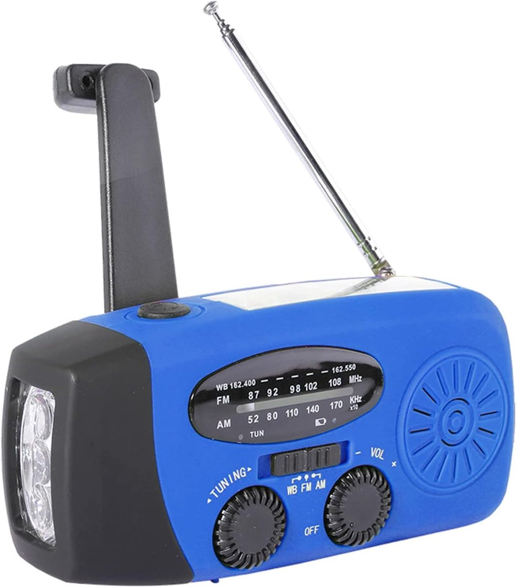 Noodradio AM/FM/NOAA - Handkruk en zonne-energie - Met powerbank - Ideaal bij stroomuitval - SnelShoppen