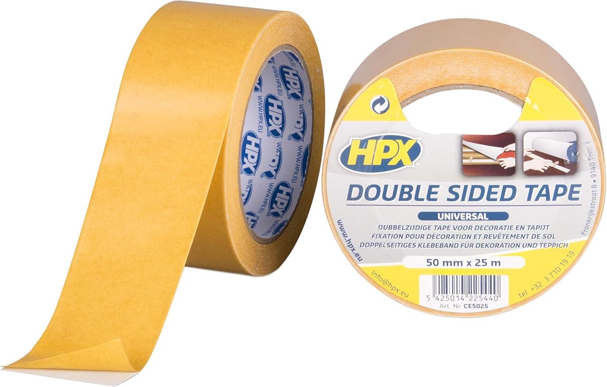 SnelShoppen - Dubbelzijdige universele tape 50mm x 25m wit - Plakband voor decoraties, vloerbedekking, knutselen en meer
