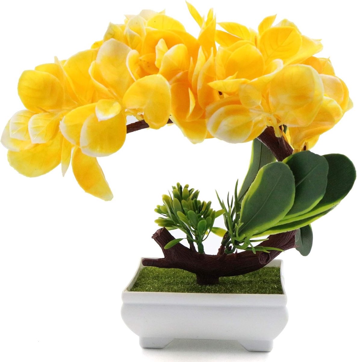 Dailygoods - Kunststof Bonsai Plant - Decoratieve Kunstplant Geel 21 x 20 cm