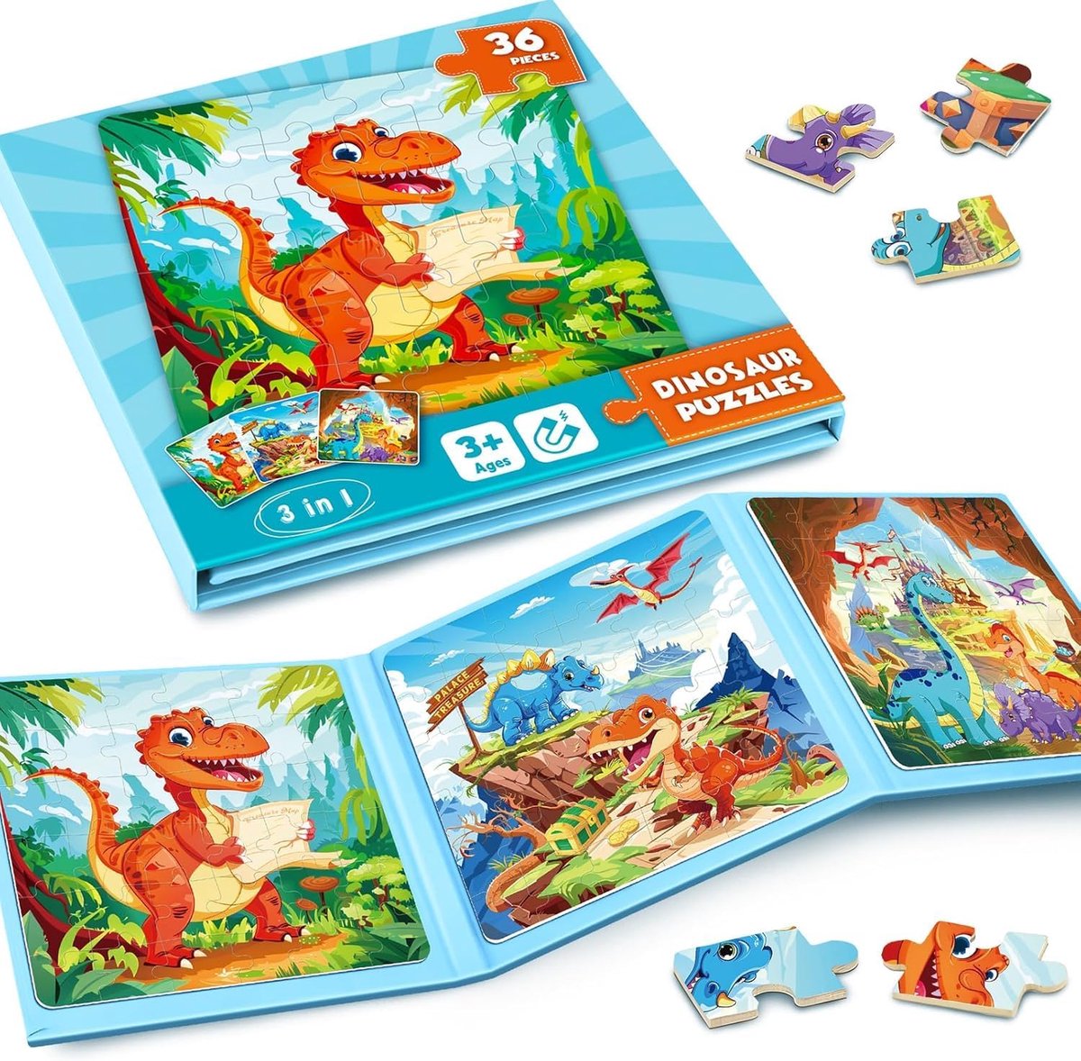 Magnetische Dinosaurussen Puzzels - 36 Delen - Creatieve Activiteiten voor Kinderen - Stimuleert Intelligentie - SnelShoppen