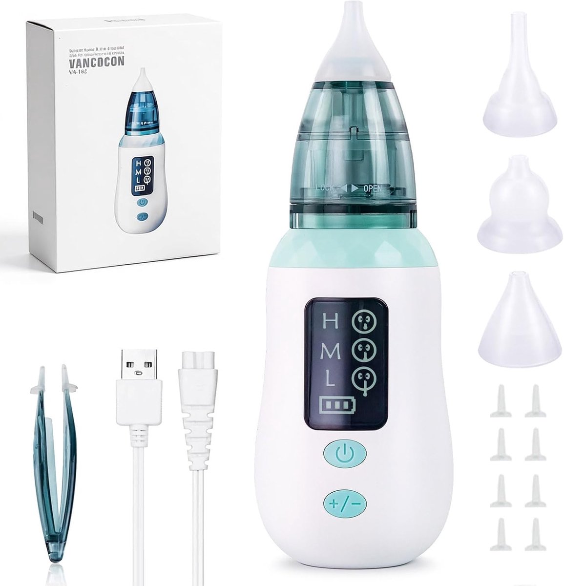 SnelShoppen - DINYOAN Elektrische Neusaspirator voor Pasgeborenen - 3-in-1, 3 Standen, Stevig ABS, Zachte Siliconen Mondstukken, Afneembaar en Wasbaar