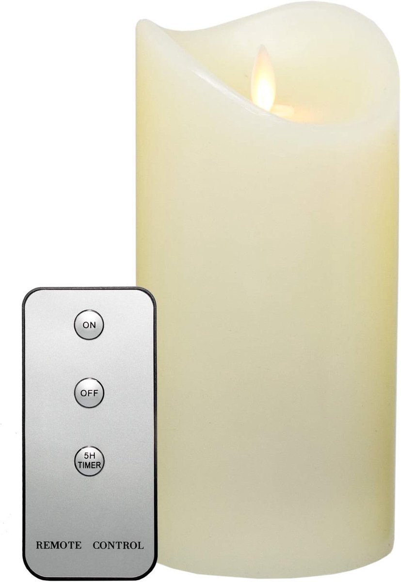 SnelShoppen - 19 cm LED kaars met timer en afstandsbediening - brandduur 1000 uur - echte was kaars met beweegbare vlam - crème-wit - sfeervolle verli