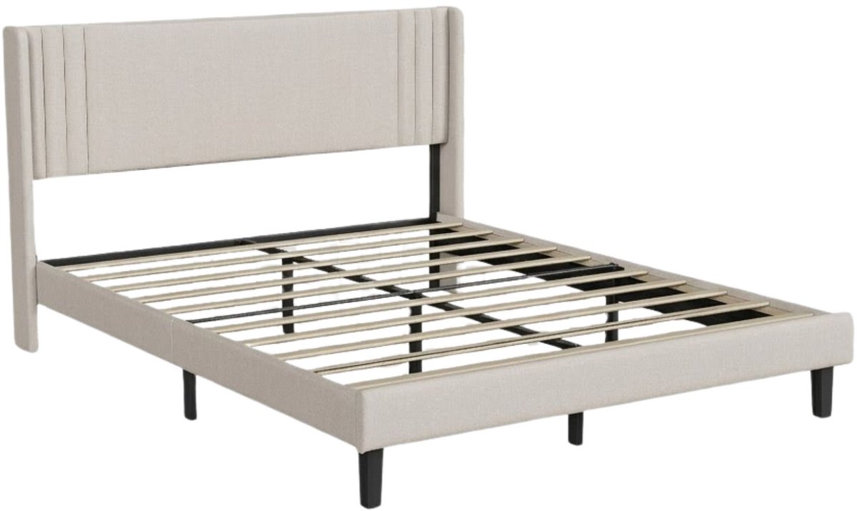 Bedframe 160 X 200 Cm Beige - met Linnen Bekleding - voor Slaapkamer