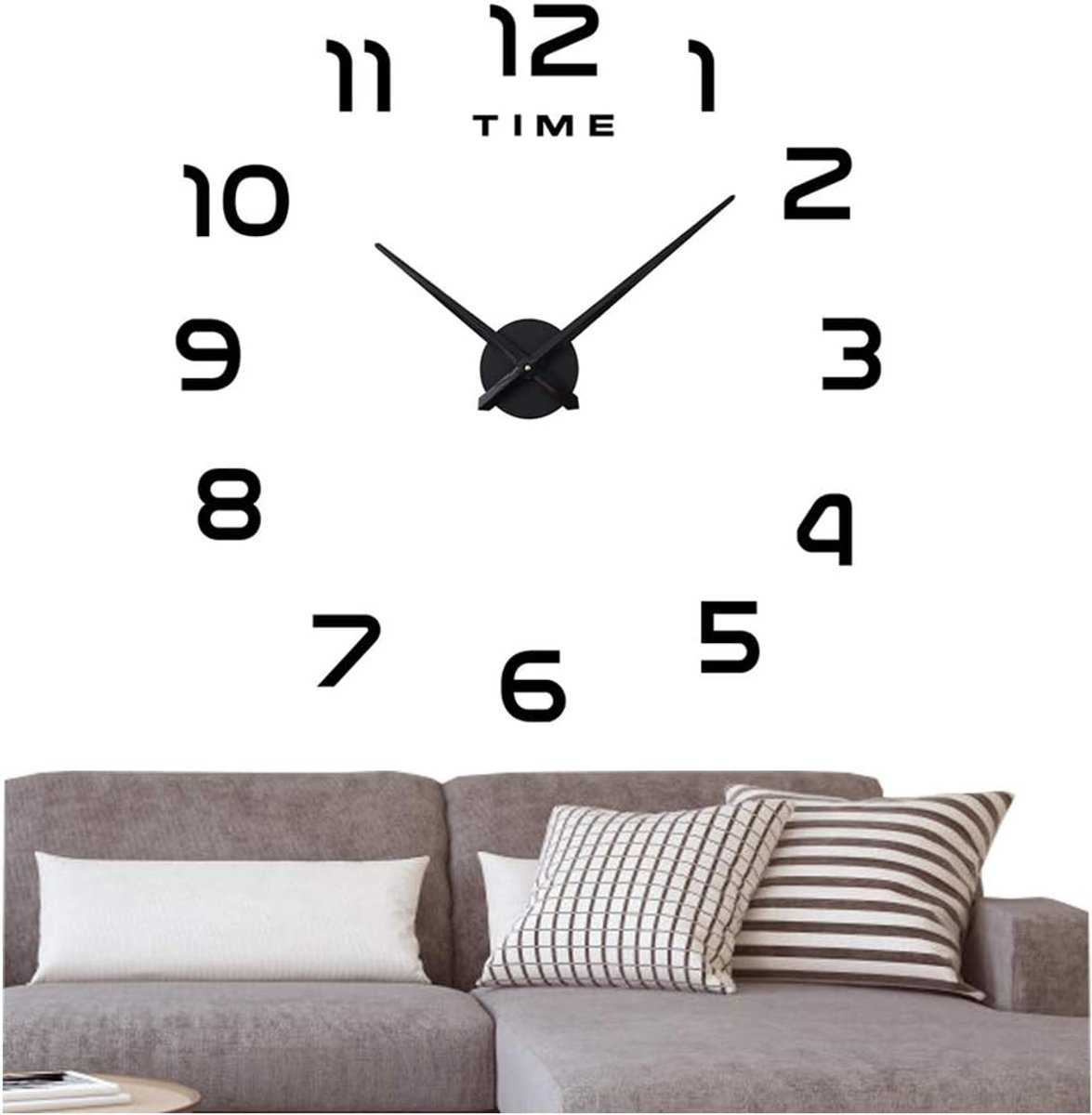 SnelShoppen - Modern DIY Grote Wandklok 3D Stickers Spiegels Effect Acryl Wandklok Verwijderbare Decoratie voor Woonkamer - Zwart (Batterij NIET Inbeg