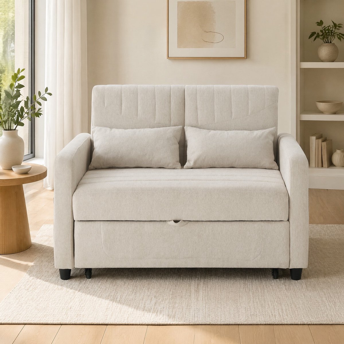 COVREO Slaapbank 114x77x82,5 cm beige, katoen-linnen 3 standen