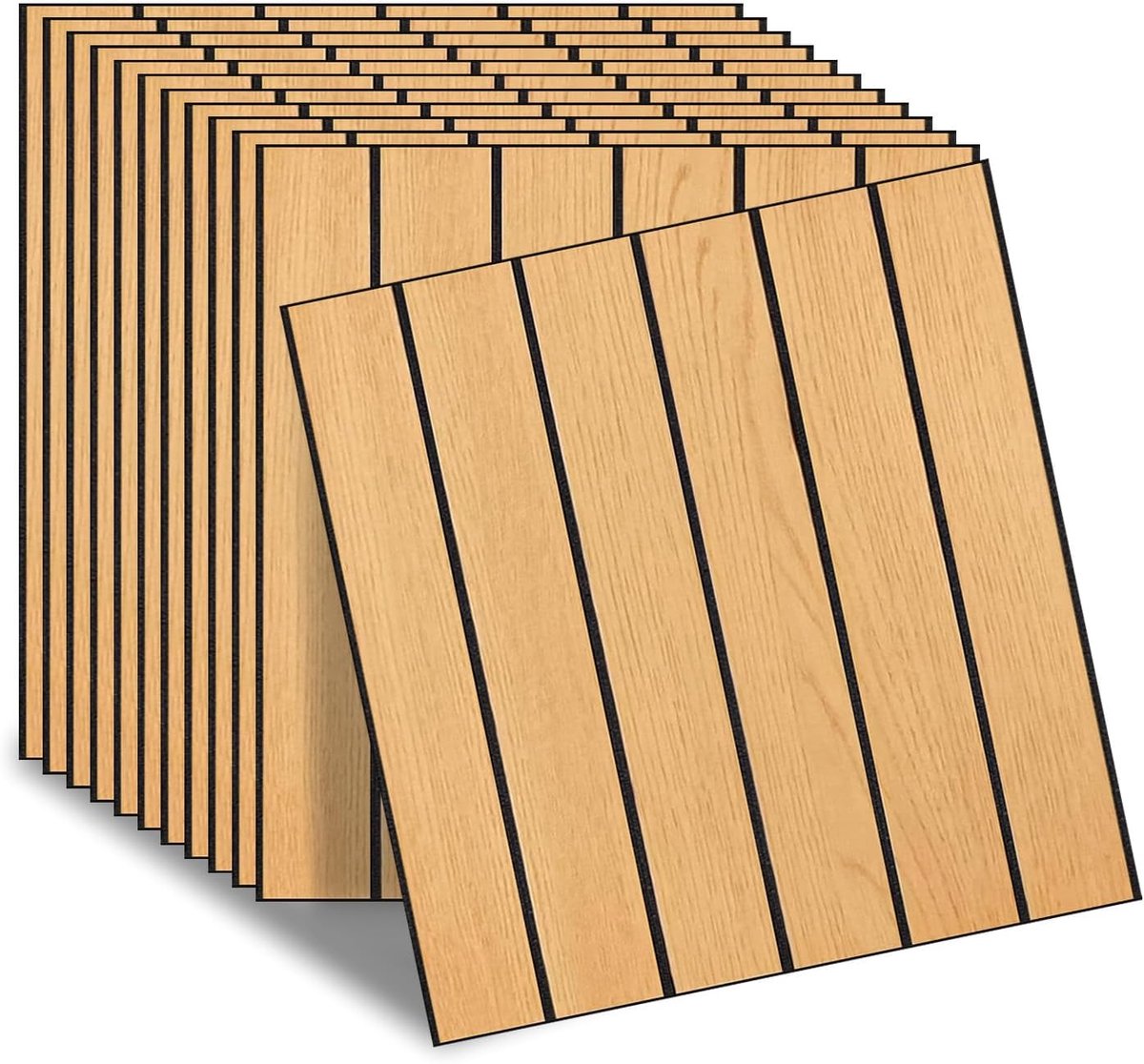 SnelShoppen - Wandpanelen, Zelfklevende Houten Wandpanelen Set van 12, Decoratieve PVC Wandpanelen Geluidsabsorberend, Bruin 30 x 30 cm voor Woonkamer