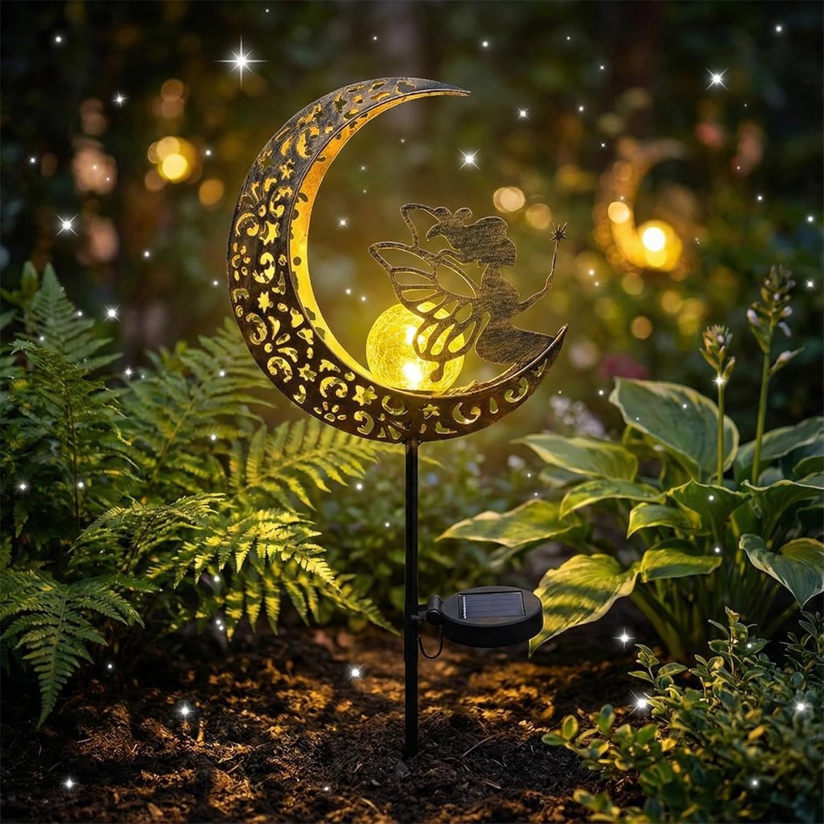 SnelShoppen - Moon Solar Lights Tuin Decoratie, Buiten Solar Lamp, Metalen Maan Solar LED, Weerbestendige Solar Tuin Lamp Decoratie met Grondpen, Gesc