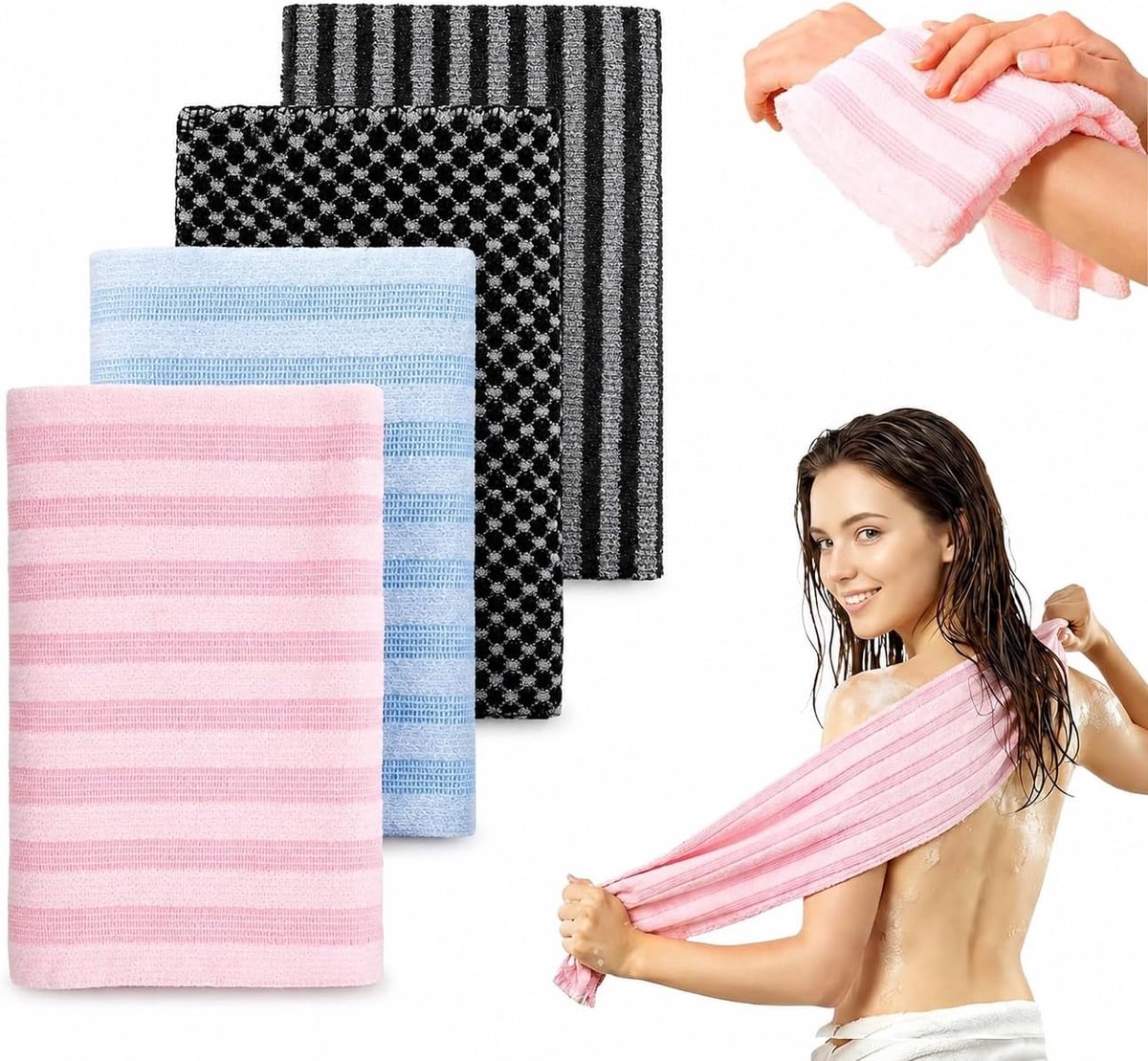 Peelinghanddoeken 4 stuks - Japanse exfoliërende douchehanddoek - Antibacterieel - Voor diepe reiniging van de huid - ShopVlot