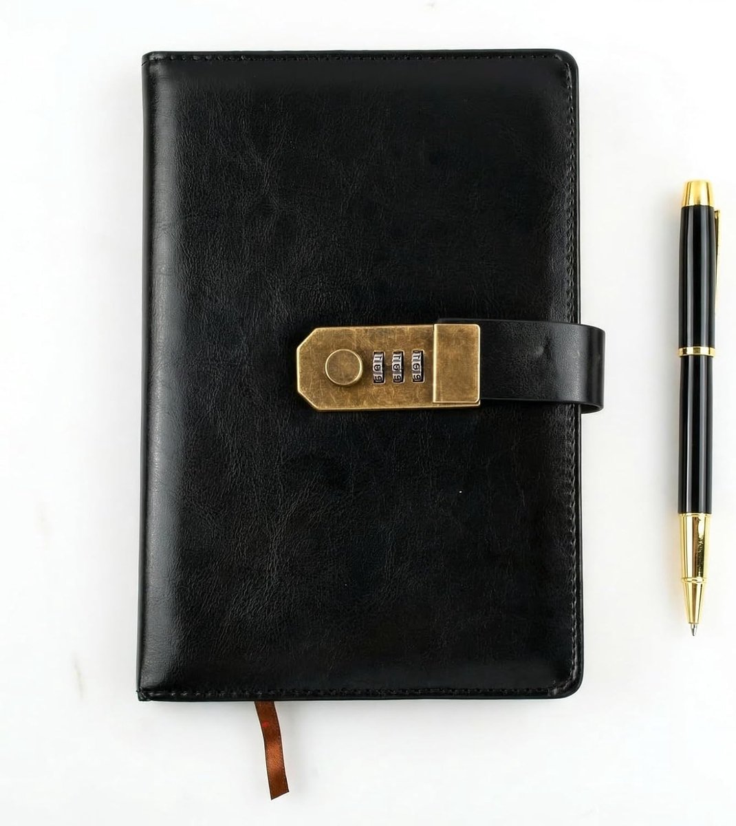 SnelShoppen - A5 Notitieboek met Pen - 200 Pagina's PU Leer Journal met Combinatieslot - Herbruikbaar Notitieboek voor Mannen en Vrouwen - Lockable No