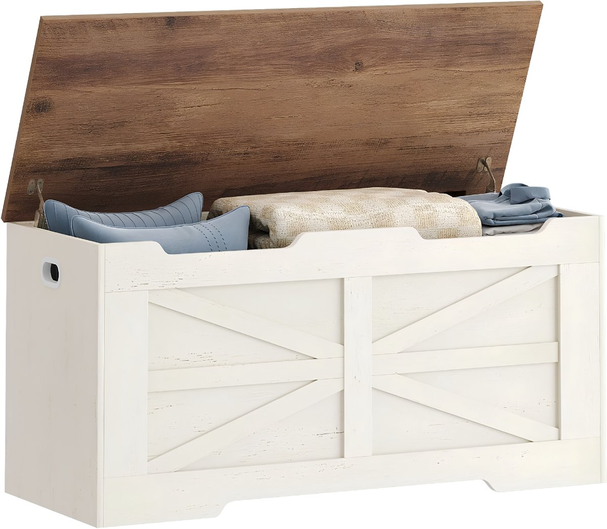 SP® Dekenkist - Speelgoedkist - Opbergbox - Wit/Bruin - 40cm x 100cm x 48cm