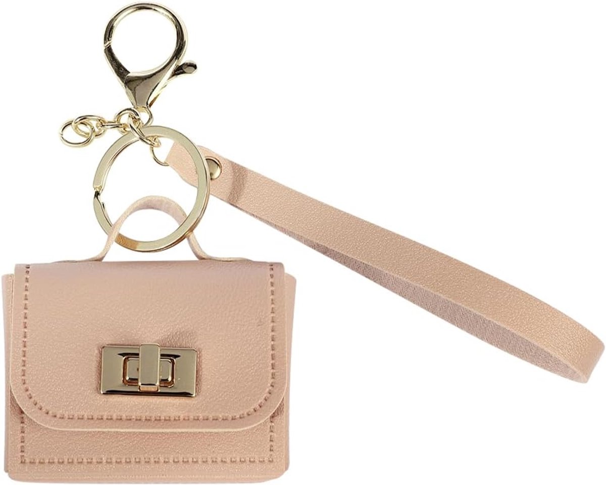 SnelShoppen - Mini Sleutelhanger PU Leren Portemonnee met Draai Sluiting - Mini Munt Pouch Portemonnee - Leren Tas voor Oordopjes - Sleutelhanger met