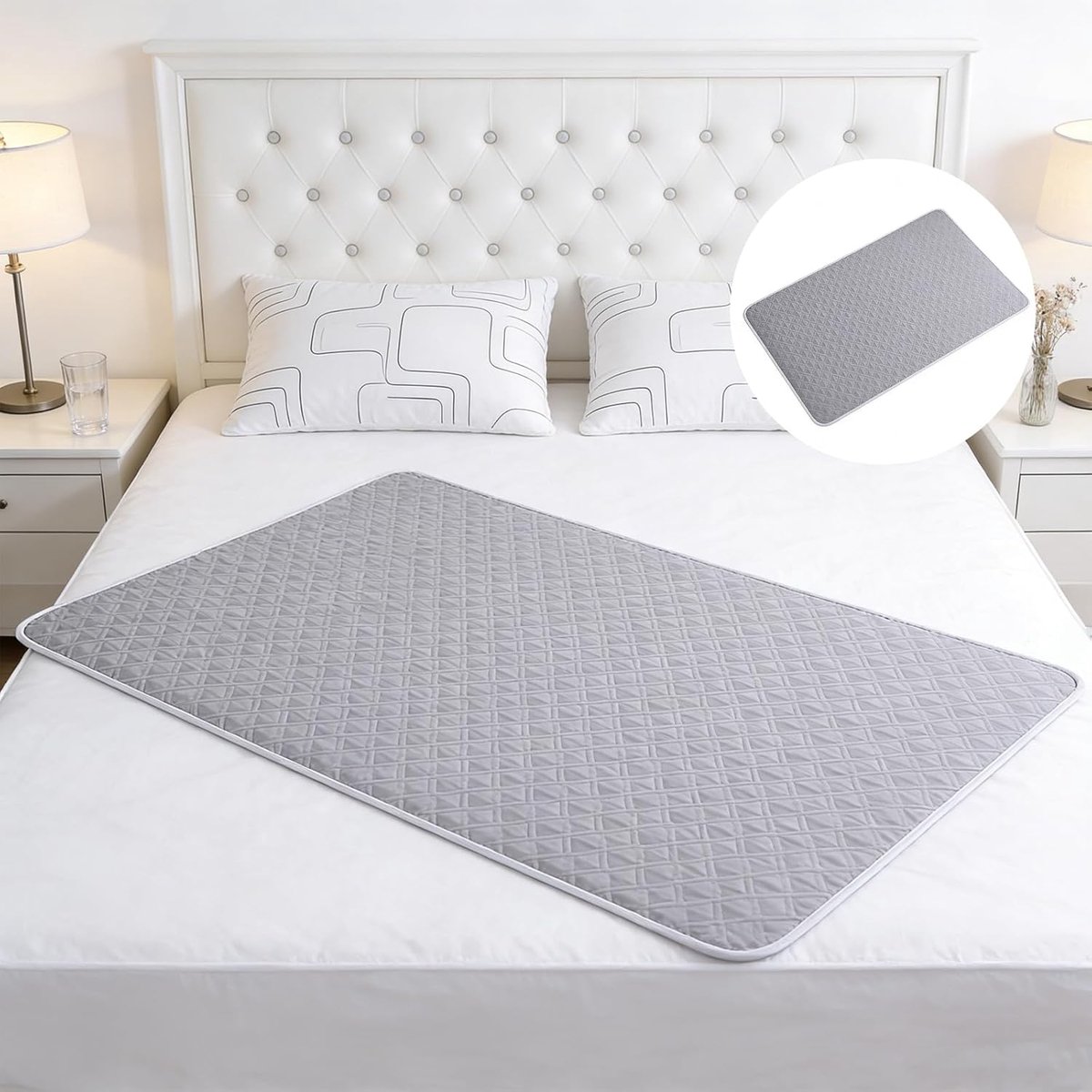 SnelShoppen - Wasbare bedonderlegger 100 x 150 cm, incontinentie-inzetstukken met vleugels, antislip, waterdicht, matrasbeschermer voor kinderen en se
