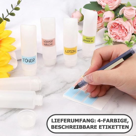 SnelShoppen - 12-delige Reisset - 8 Refillbare Reistubes Tandpasta (28 g), Lekvrije Flessen met 4 Trechters en Gekleurde Labels voor Lotion en Cosmeti — afbeelding 3
