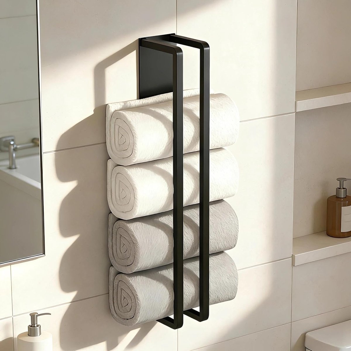 SnelShoppen - Handdoekenhouder zonder boren 40cm, Handdoekenrek Badkamer, Zwarte Handdoekopslag Badkamer, Stalen Handdoekrail Keuken, Badkamer, Hal