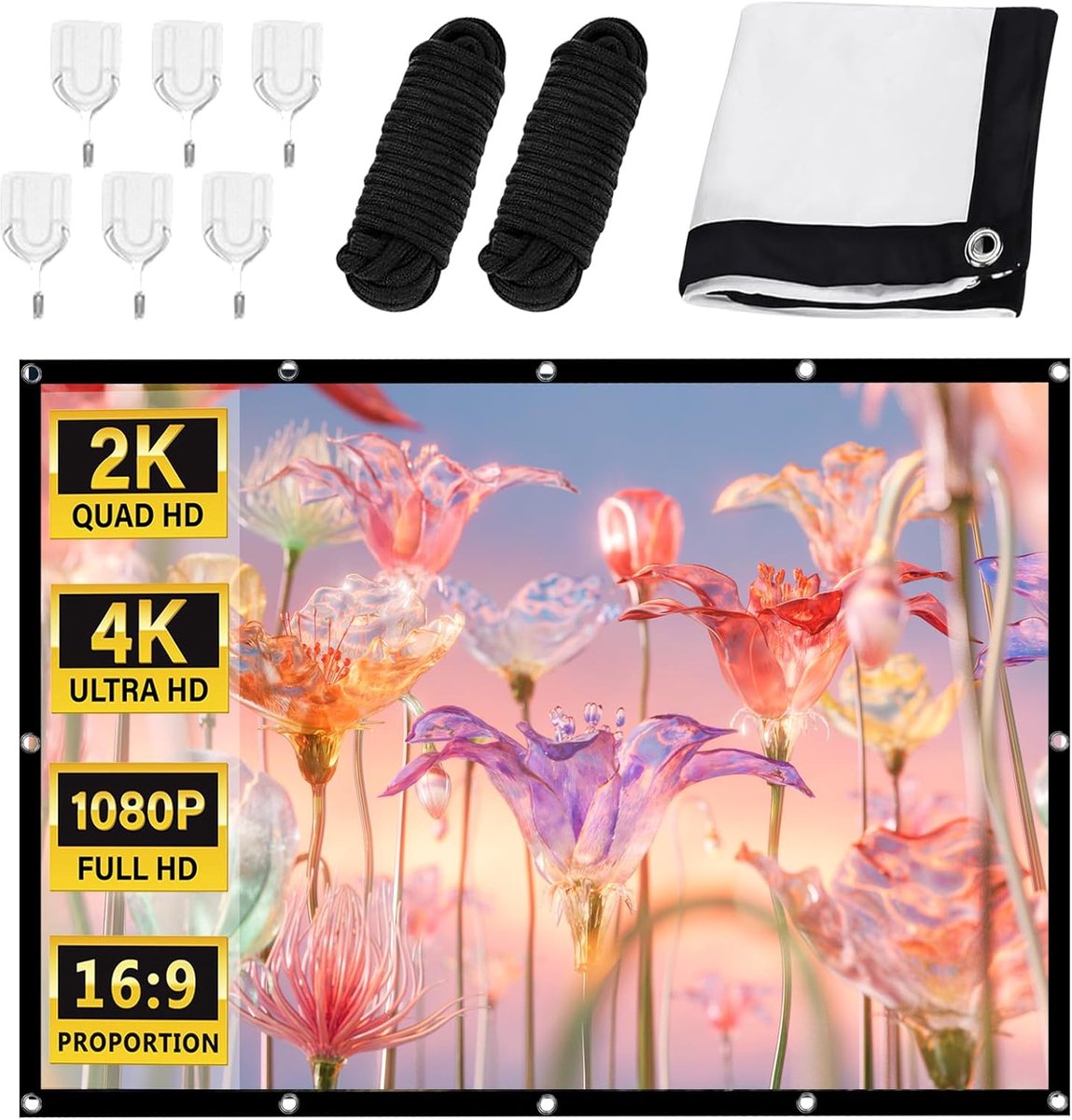 Projectiescherm 100 inch - wit softscreen canvas - 4K beeldkwaliteit - ideaal voor thuisbioscoop - ShopVlot