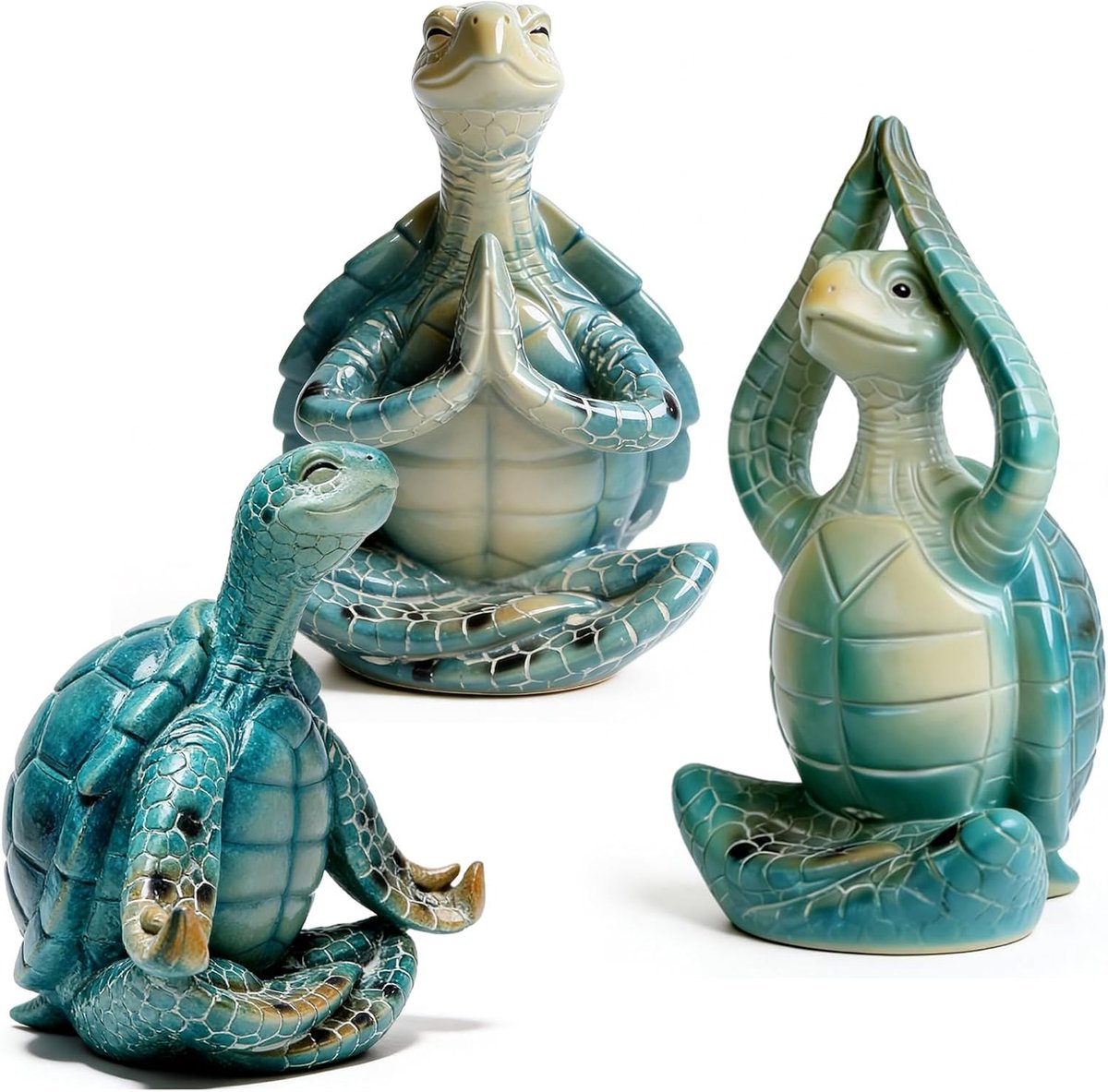 SnelShoppen - 3 stuks zeeschildpaddecoratie, yoga sculptuur van boomhars, meditatie schildpad, Zen tuindecoratie, stranddecoraties voor badkamer, ocea