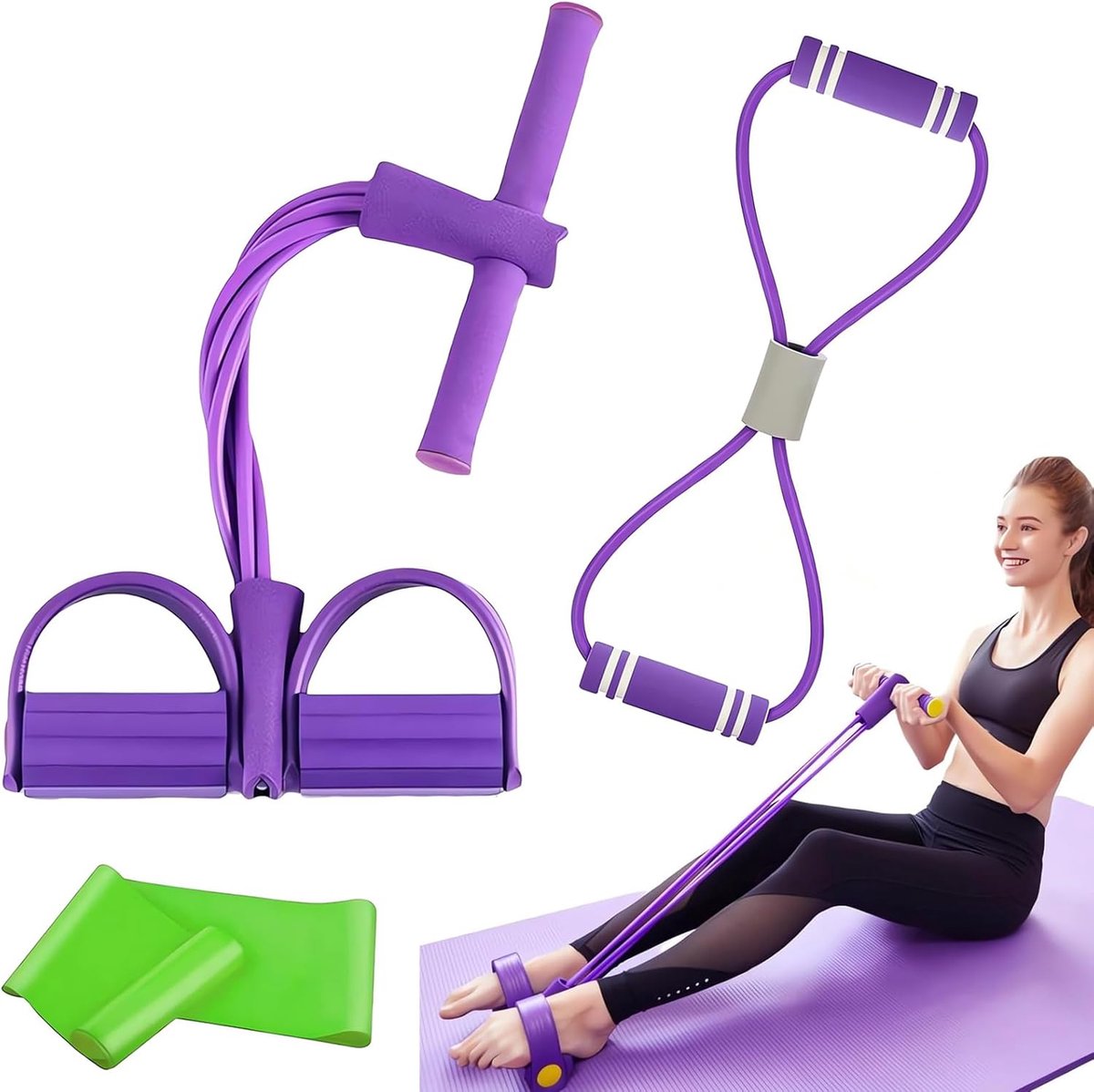 Weerstandsset voor thuis - 3-delig - buiktrainer, beenstrekker en trekkoord - full-body training - SnelShoppen