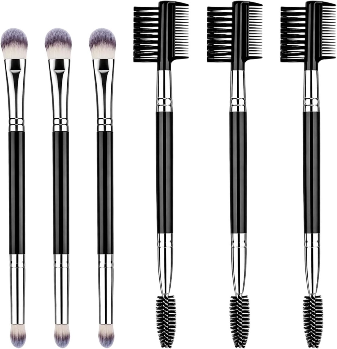 6-delige make-upkwastenset - dubbelzijdige oogschaduw- en wimperkwasten - praktisch ontwerp - voor perfecte make-up - ShopVlot