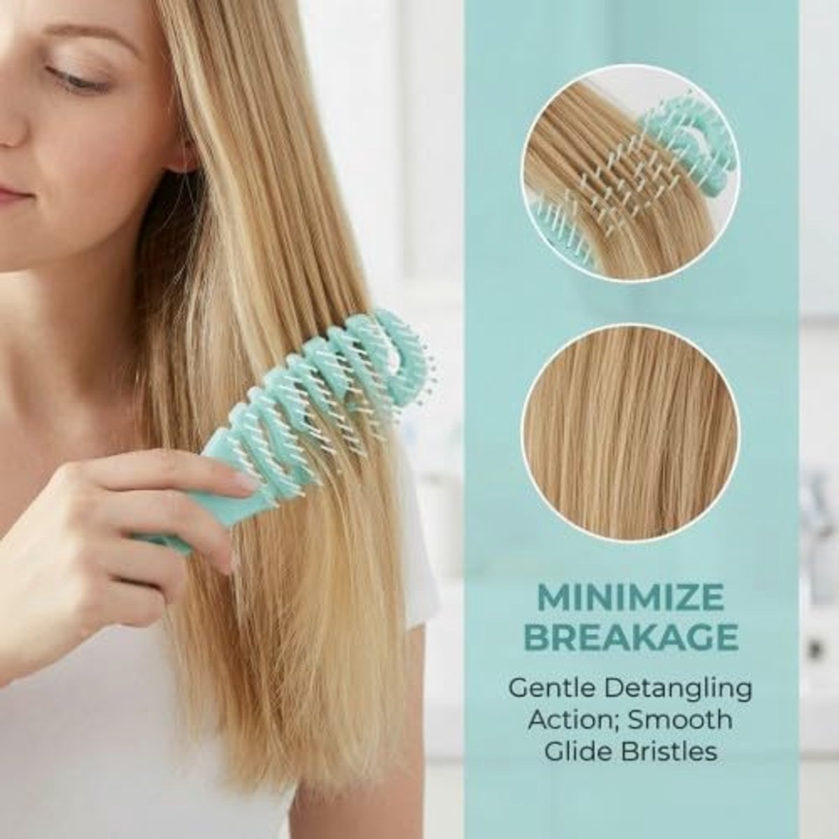 Skeletborstel mintgroen - 16,5 x 5 cm - antislip PP-materiaal - pijnloos ontwarren voor nat en droog haar - ShopVlot