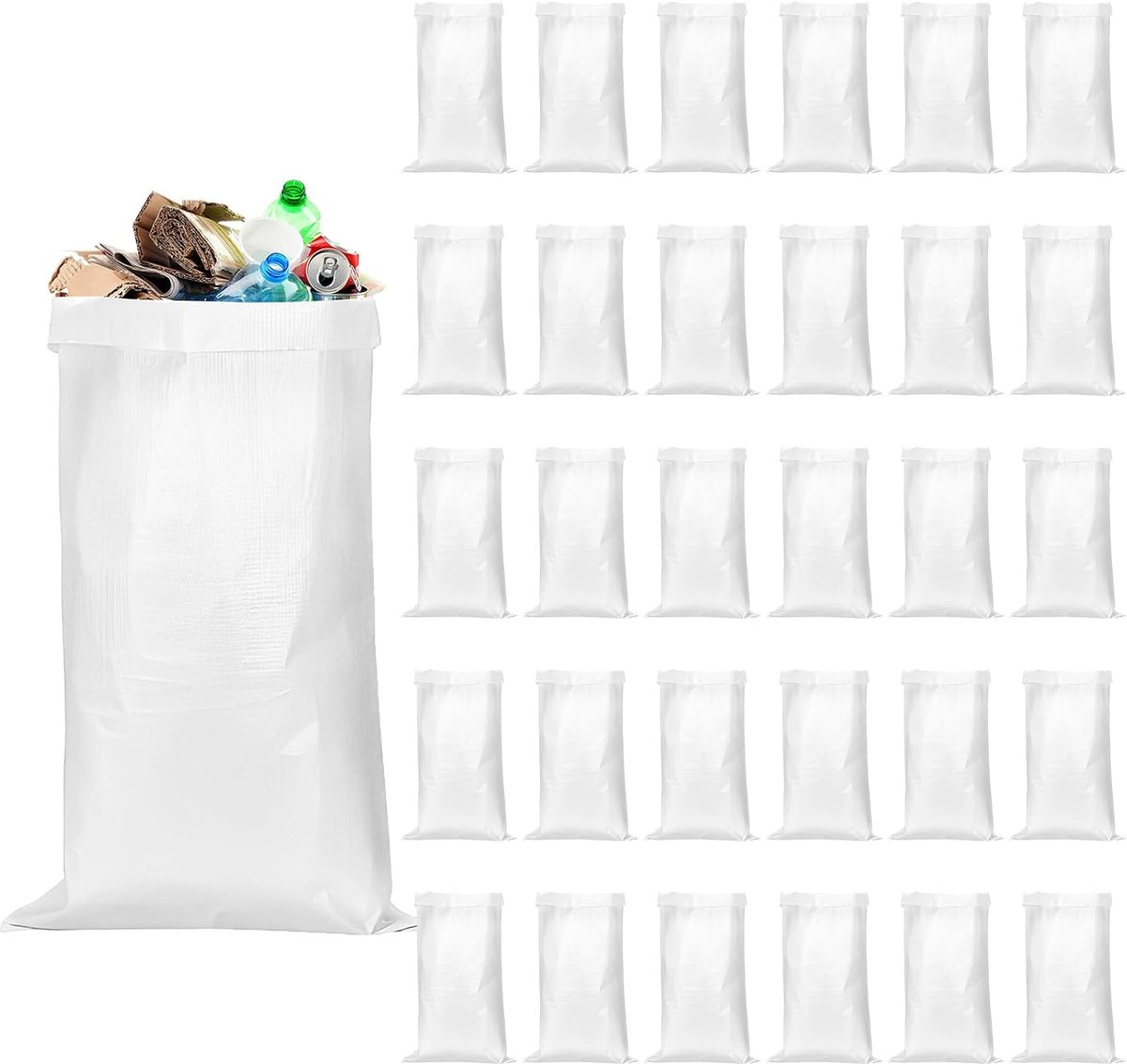 30 stuks 65 x 105 cm weefselzakken polypropyleen zakken, PP-weefselzakken, wit, transportzak, graanzak, groot voor - ShopVlot