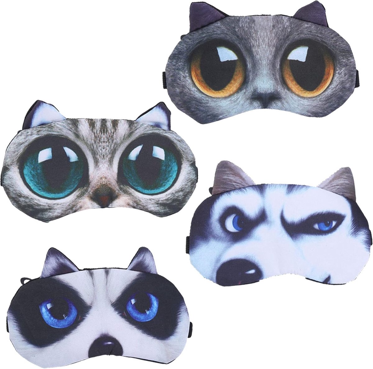 Een set van 2 schattige kat en hond patroon slaapmaskers, zachte en pluizige slaap paraplu rust reizen kinderen - ShopVlot