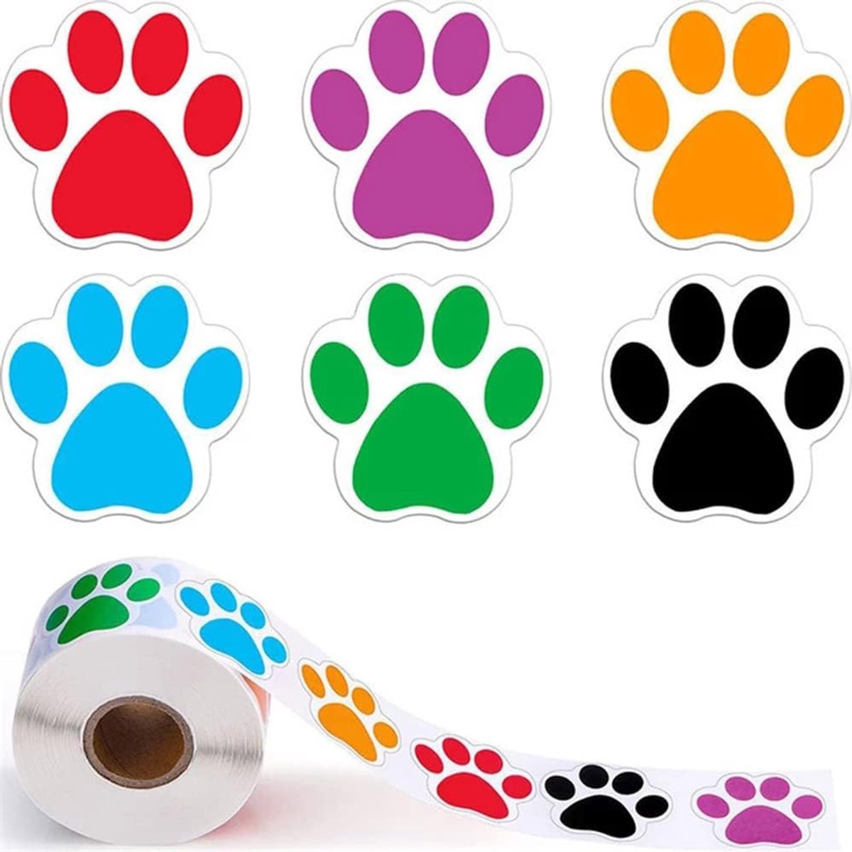 1Rollen / 500pcs Bunte Pfotenabdruck Aufklebe,Bunte Pfoten Fußabdruck Aufkleber Hundepfoten Labels Aufkleber - ShopVlot