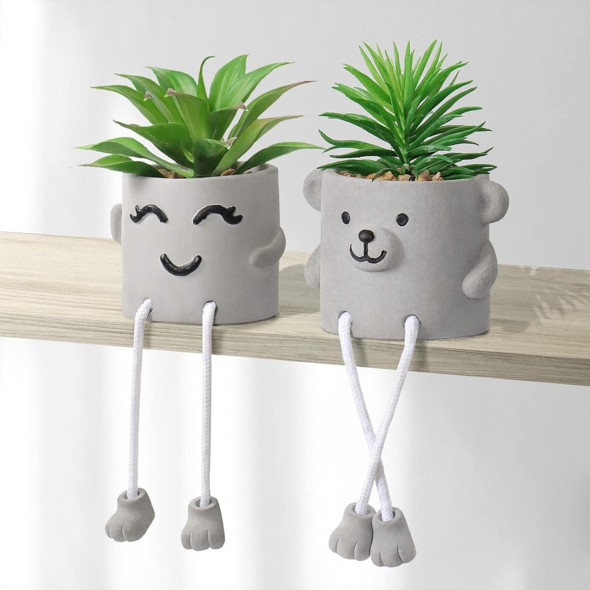 SnelShoppen - Kunstplant Succulent met Hangende Benen in Cement Pot - 29 cm Hoog - Nepplant Decor voor Thuis, Kantoor, Tafel en Woonkamer - 2 Stuks