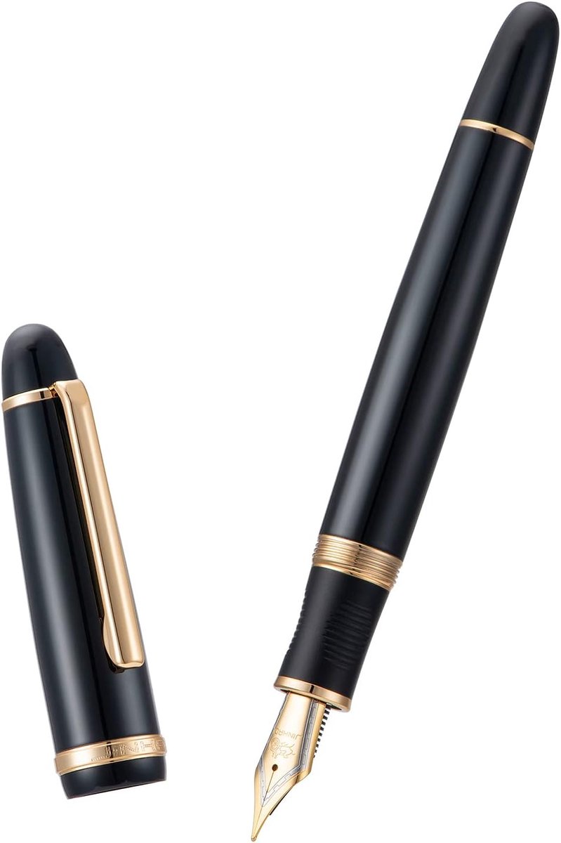Vulpen medium nib - zwart met gouden metalen clip - ideaal voor dagelijks gebruik - ShopVlot