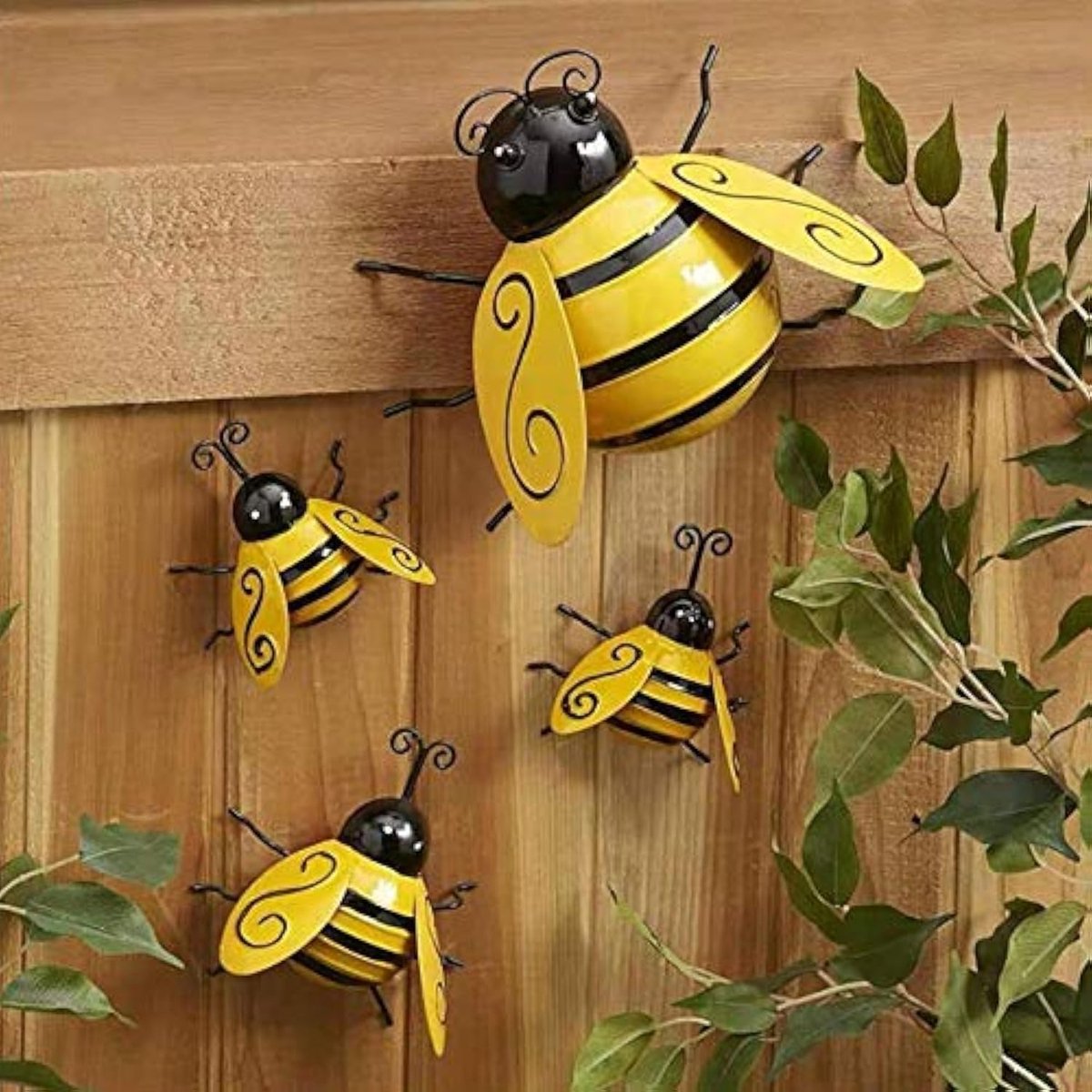 SnelShoppen - 4 Stuks 3D Metalen Wanddecoratie Bijen Decoraties Tuin Decoraties Dieren IJzeren Tuinfiguur Wandsculptuur Insecten Thuisdecoratie Voor T