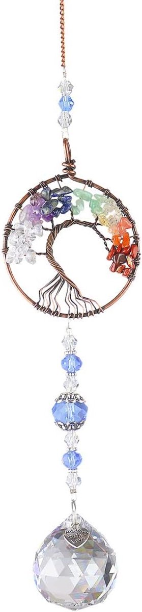 Crystal Suncatcher - Szetosy Sun Catchers for Windows Colorful Circle Life Tree Ornaments Glass Suncatcher Rainbow - ShopVlot