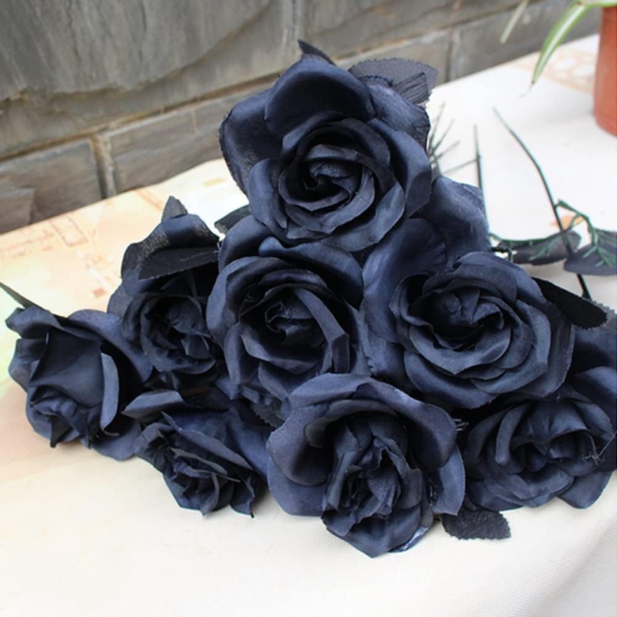 Kunstbloemen rozen zwart - zijde bloemen - verstelbare stelen - ideaal voor bruiloft of Halloween - SnelShoppen