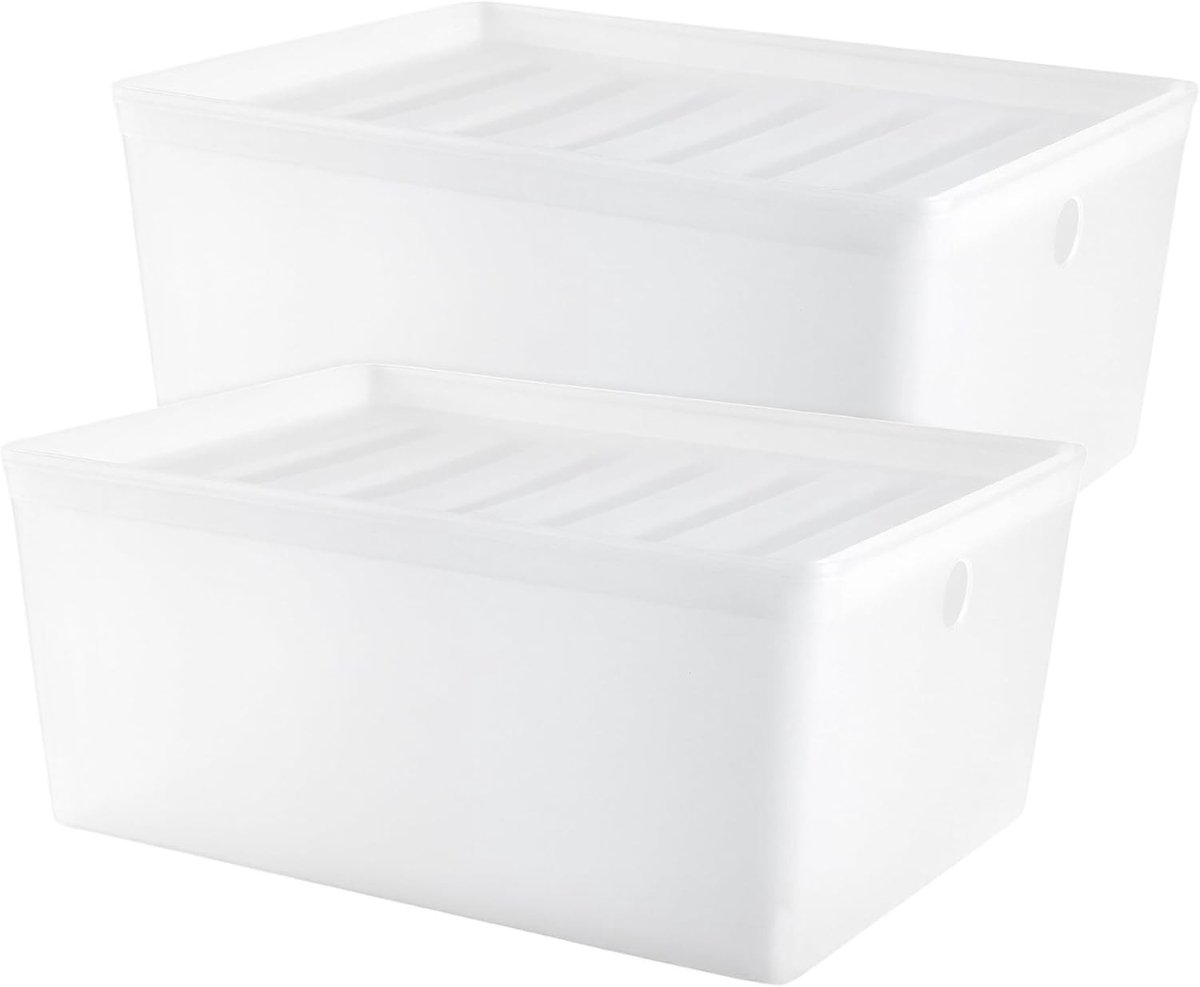 Doorzichtige plastic opbergdozen met deksels - 2 stuks, stapelbare opbergdozen voor thuis, keuken en kantoor, 35,6 x 26,5 x 15,2 cm, veelzijdige opbergoplossingen