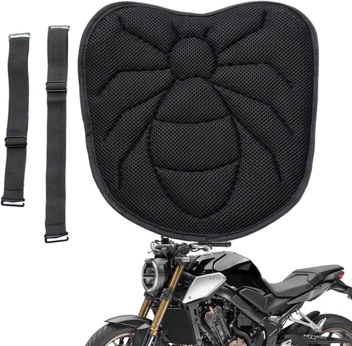Motorfiets Zitkussen - Motorzadelhoes Scooter - Comfortabel Rijden - 3D Mesh Luchtstroom - 29x29.5 cm - Zwart