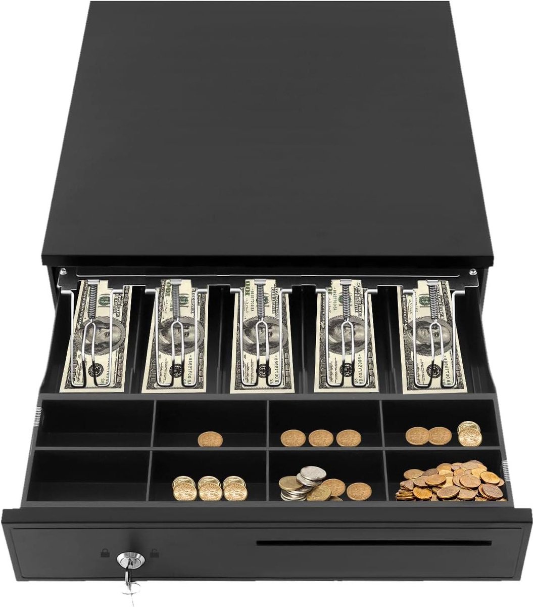 Kassalade Geldlade - Geldcassette Kassa - Veilig Geld Opbergen - Drie Vergrendelingsmodi - 425 x 405 x 10 cm - Zwart